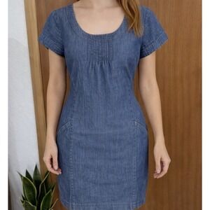 Boden Denim Dress 8 Long Stretch Sheath Officecore Minimalist Capsule Packable